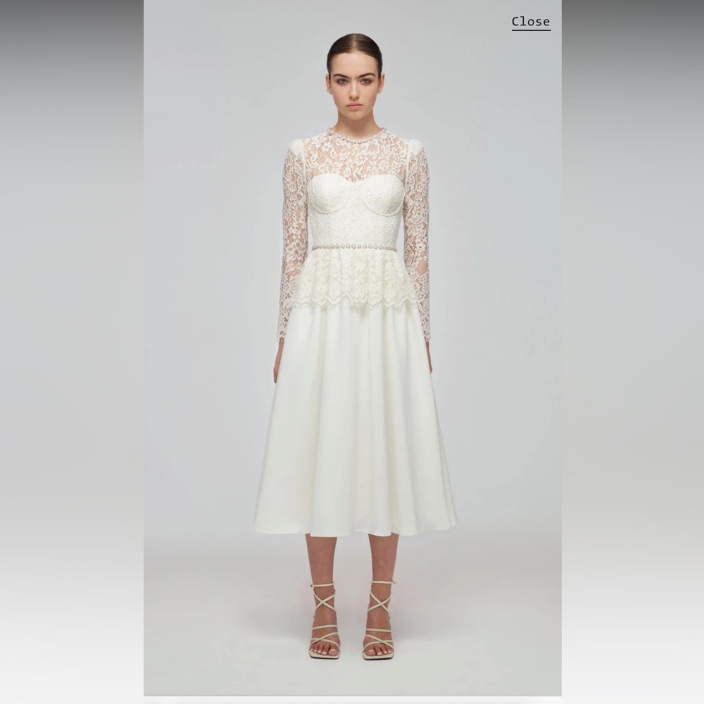 Self-Portrait Ivory Corded Lace Voluminous Skirt Midi Dress